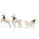 Reindeer & Sleigh Christmas Decoration 60 LEDs Outdoor Gold - Front View