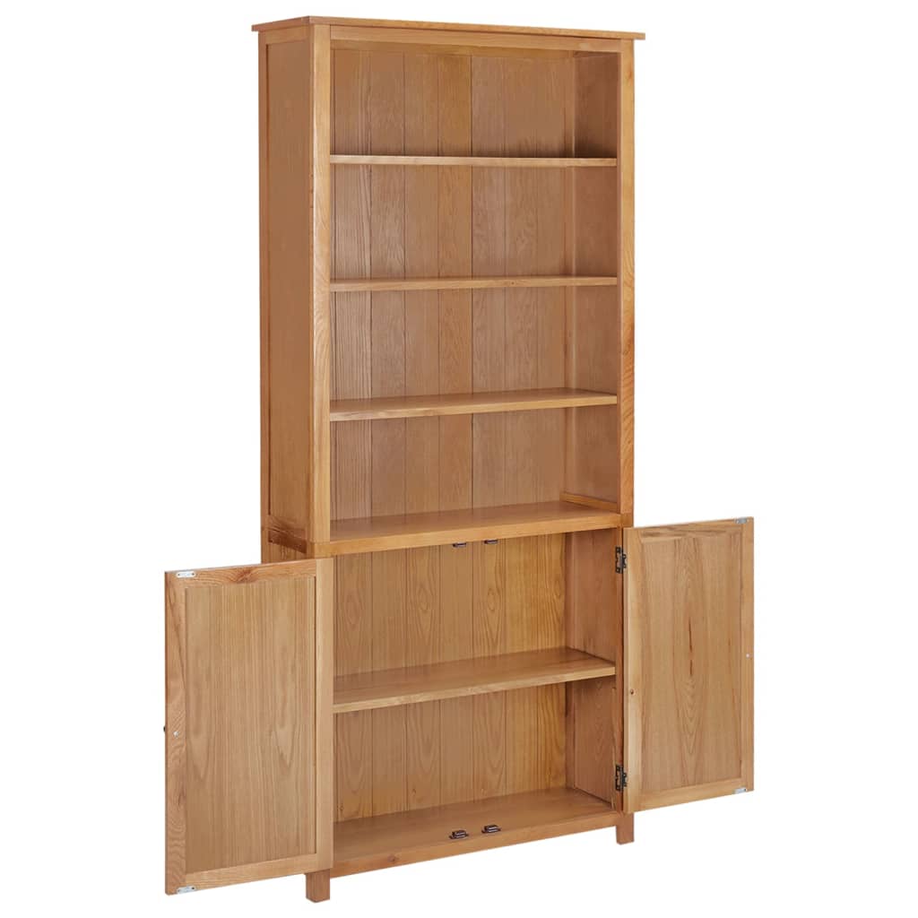 Bookcase with 2 Doors 90x30x200 cm Solid Oak Wood