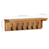 Coat Rack 60x16x16 cm Solid Oak Wood - Close-Up Angle