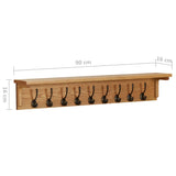 Coat Rack 90x16x16 cm Solid Oak Wood - Close-Up Angle