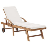 Sun Loungers with Cushions 2 pcs Solid Teak Wood Cream - Front View
