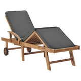 Sun Loungers with Cushions 2 pcs Solid Teak Wood Dark Grey - Close-Up Angle