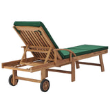 Sun Loungers with Cushions 2 pcs Solid Teak Wood Green - 45-Degree Angle