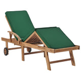 Sun Loungers with Cushions 2 pcs Solid Teak Wood Green - Close-Up Angle