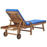 Sun Loungers with Cushions 2 pcs Solid Teak Wood Blue - 45-Degree Angle