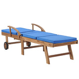 Sun Loungers with Cushions 2 pcs Solid Teak Wood Blue - Rear View