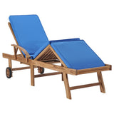 Sun Loungers with Cushions 2 pcs Solid Teak Wood Blue - Close-Up Angle