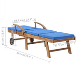 Sun Loungers with Cushions 2 pcs Solid Teak Wood Blue - Extra Image
