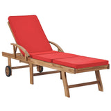 Sun Loungers with Cushions 2 pcs Solid Teak Wood Red - Front View