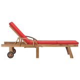 Sun Loungers with Cushions 2 pcs Solid Teak Wood Red - Top-Down View