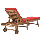 Sun Loungers with Cushions 2 pcs Solid Teak Wood Red - 45-Degree Angle