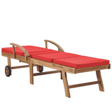 Sun Loungers with Cushions 2 pcs Solid Teak Wood Red - Rear View