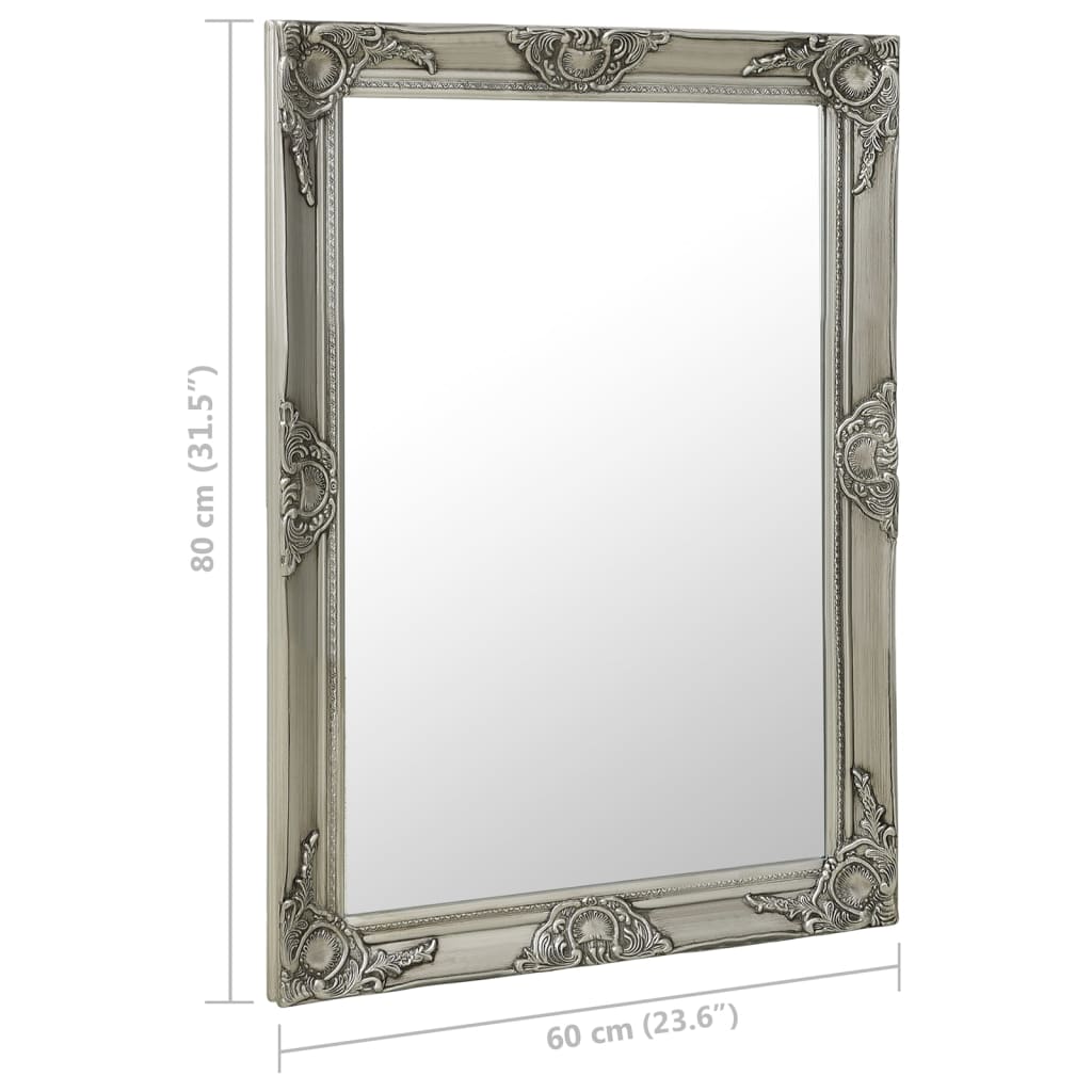 Wall Mirror Baroque Style 60x80 cm Silver