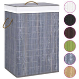Bamboo Laundry Basket with 2 Sections Grey 72 L - Front View