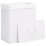 Bamboo Laundry Basket with 2 Sections White 100 L - Side View