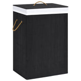 Bamboo Laundry Basket with 2 Sections Black 72 L