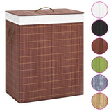 Bamboo Laundry Basket with 2 Sections Brown 100 L - Front View