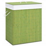 Bamboo Laundry Basket with 2 Sections Green 100 L - Front View