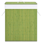 Bamboo Laundry Basket with 2 Sections Green 100 L - Side View