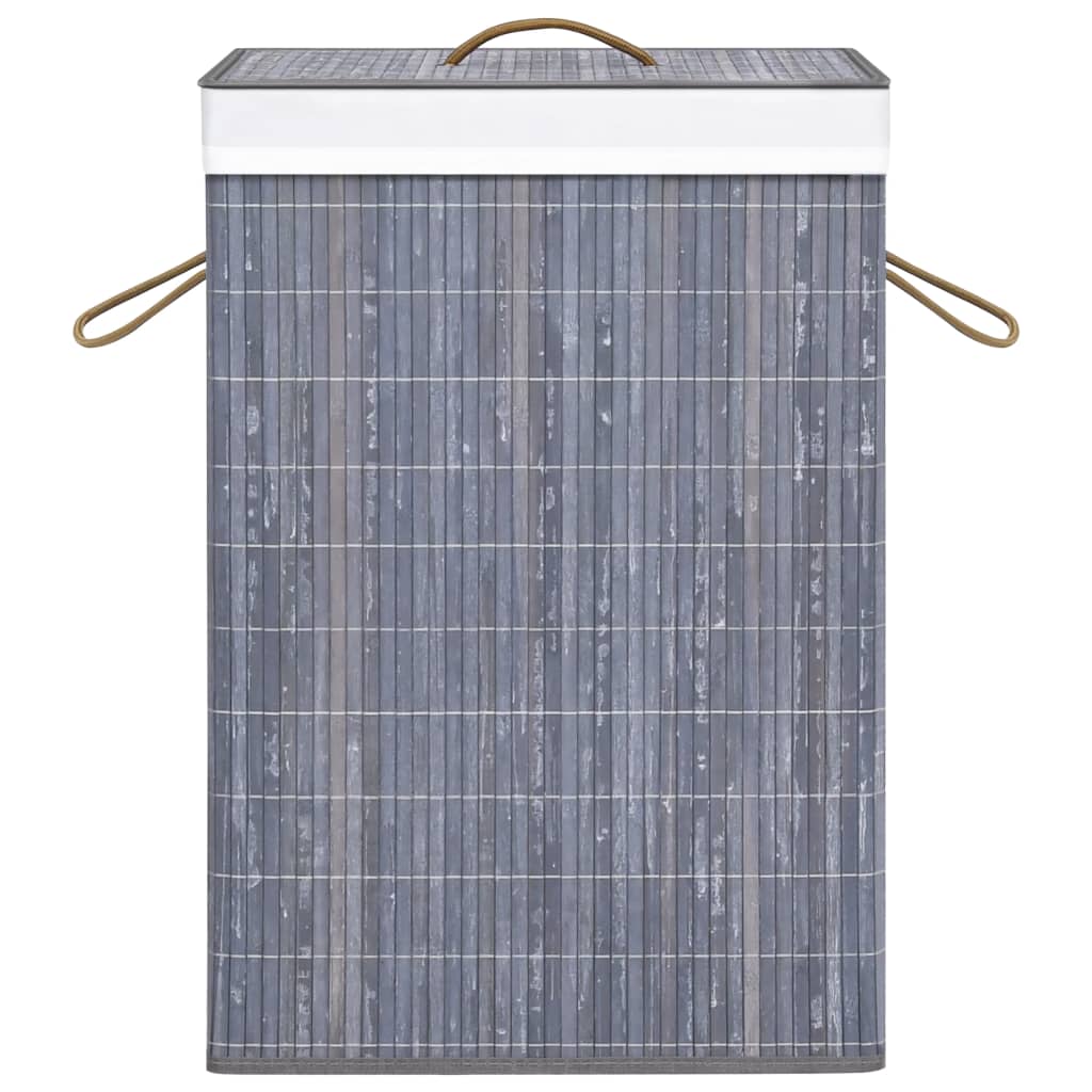 Bamboo Laundry Basket with Single Section Grey
