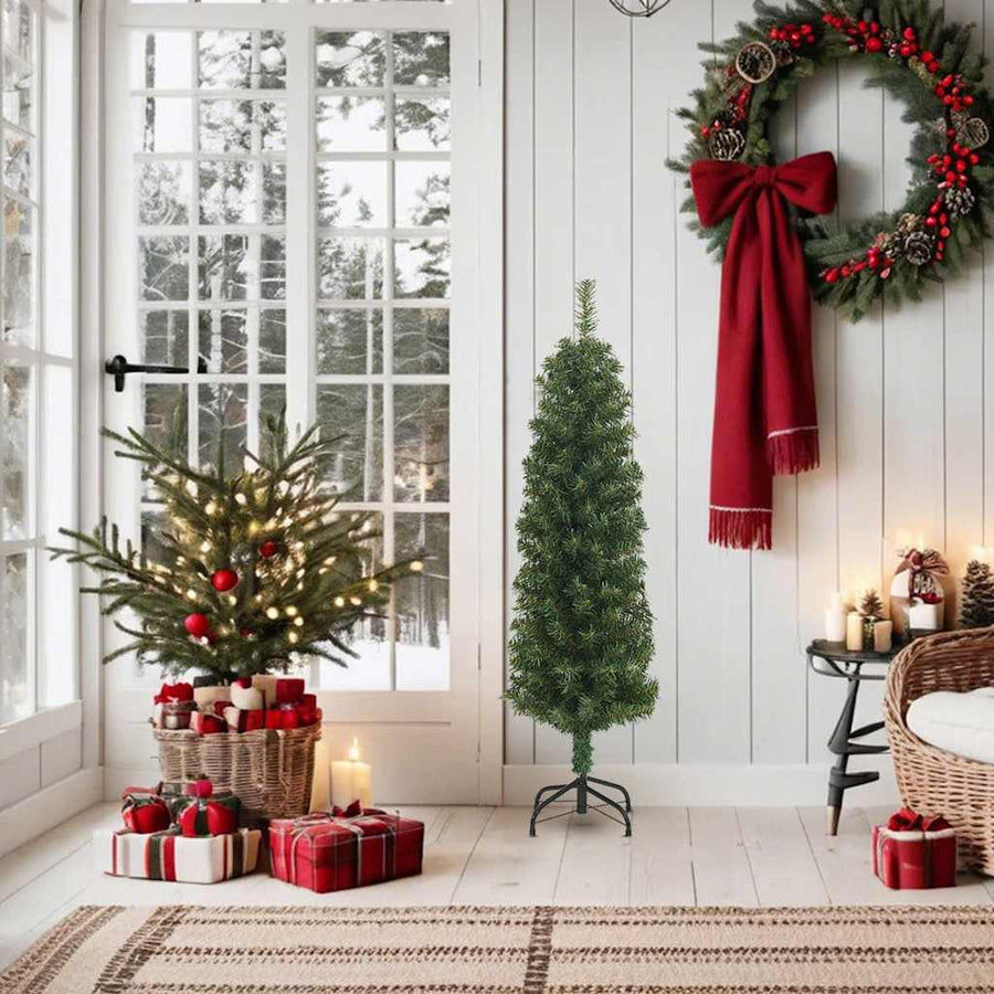 Slim Artificial Christmas Tree with Stand Green 150 cm PVC