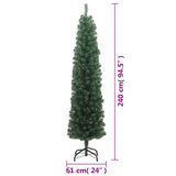 Slim Artificial Christmas Tree with Stand Green 240 cm PVC - Close-Up Angle