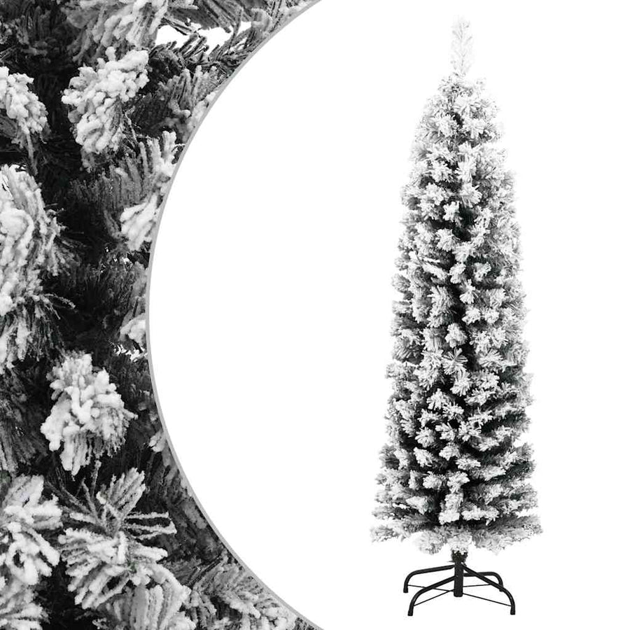 Slim Artificial Christmas Tree with Flocked Snow Green 150 cm