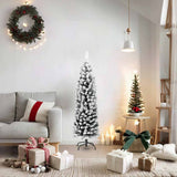 Slim Artificial Christmas Tree with Flocked Snow Green 150 cm PVC - Front View