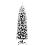Slim Artificial Christmas Tree with Flocked Snow Green 150 cm PVC - Side View
