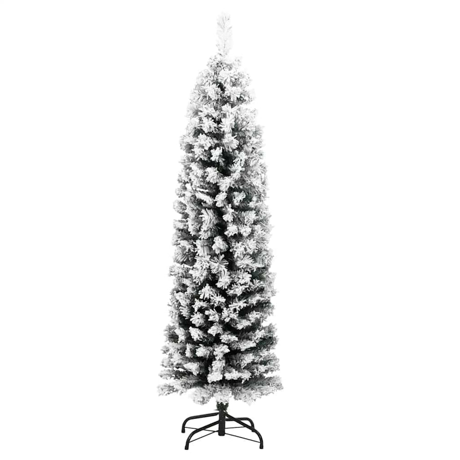 Slim Artificial Christmas Tree with Flocked Snow Green 150 cm