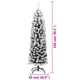 Slim Artificial Christmas Tree with Flocked Snow Green 150 cm PVC - Close-Up Angle