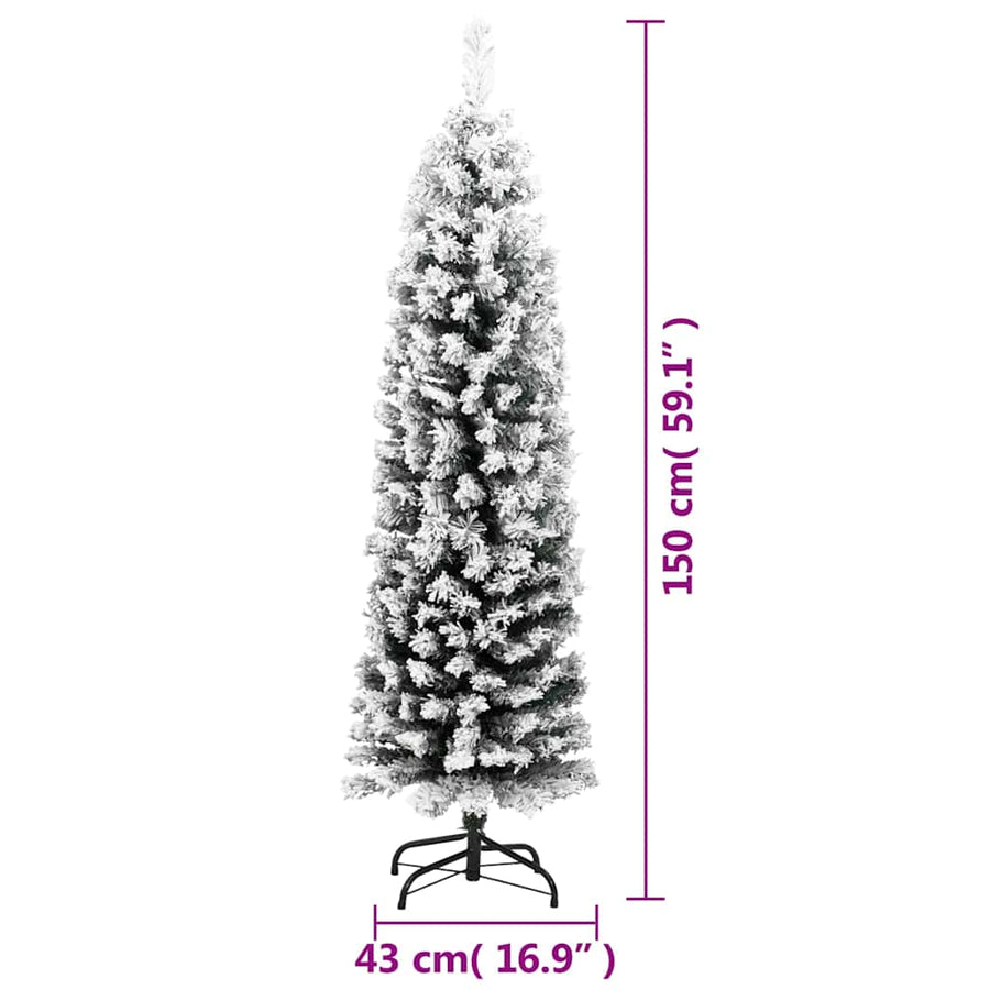 Slim Artificial Christmas Tree with Flocked Snow Green 150 cm