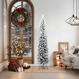 Slim Artificial Christmas Tree with Flocked Snow Green 180 cm PVC - Front View