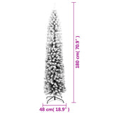 Slim Artificial Christmas Tree with Flocked Snow Green 180 cm PVC - Close-Up Angle