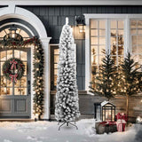 Slim Artificial Christmas Tree with Flocked Snow Green 210 cm PVC - Front View