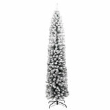 Slim Artificial Christmas Tree with Flocked Snow Green 210 cm PVC - Side View