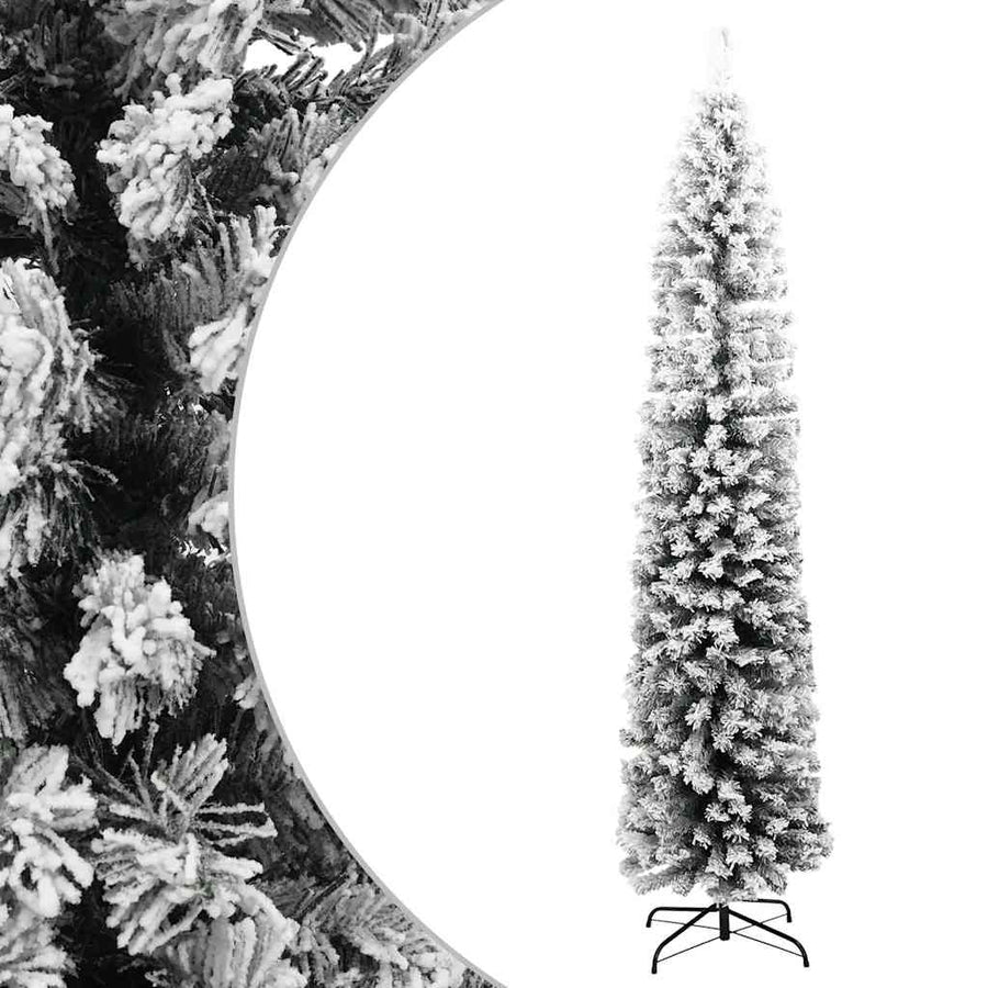 Slim Artificial Christmas Tree with Flocked Snow Green 240 cm