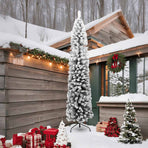 Slim Artificial Christmas Tree with Flocked Snow Green 240 cm