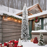 Slim Artificial Christmas Tree with Flocked Snow Green 240 cm PVC - Front View