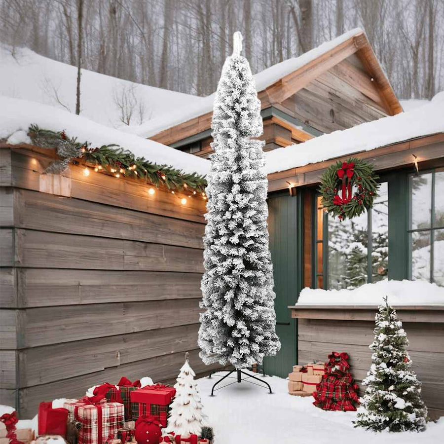 Slim Artificial Christmas Tree with Flocked Snow Green 240 cm