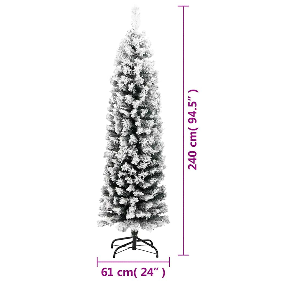 Slim Artificial Christmas Tree with Flocked Snow Green 240 cm