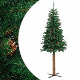 Slim Christmas Tree with Real Wood and Cones Green 180 cm PVC - Front View
