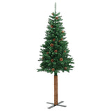 Slim Christmas Tree with Real Wood and Cones Green 180 cm PVC - Side View