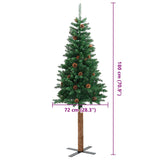 Slim Christmas Tree with Real Wood and Cones Green 180 cm PVC - Close-Up Angle