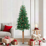 Slim Christmas Tree with Real Wood and Cones Green 180 cm PVC