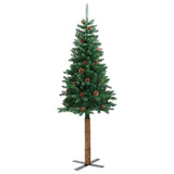 Slim Christmas Tree with Real Wood and Cones Green 210 cm PVC - Side View