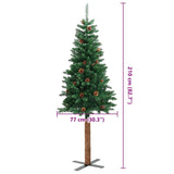 Slim Christmas Tree with Real Wood and Cones Green 210 cm PVC - Close-Up Angle