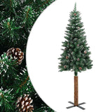 Slim Christmas Tree with Real Wood and White Snow Green 150 cm - Front View