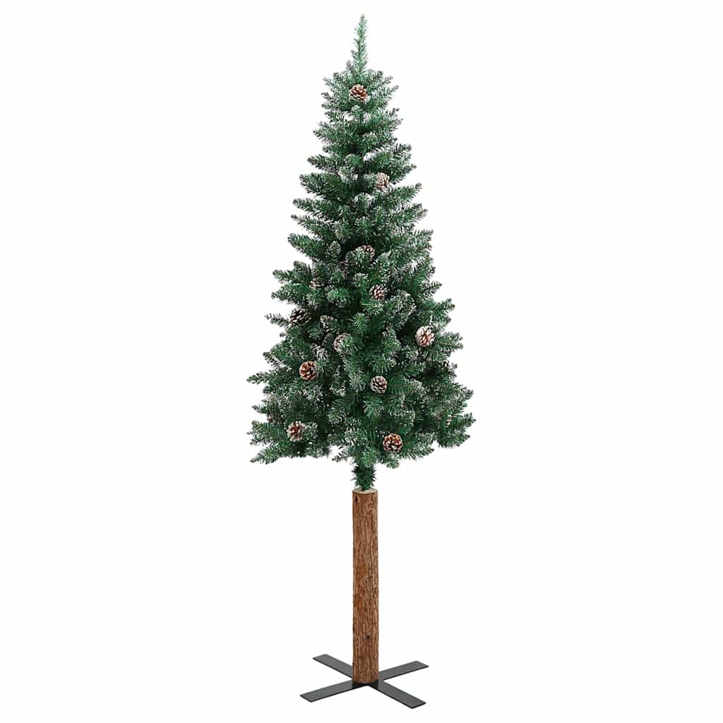 Slim Christmas Tree with Real Wood and White Snow Green 150 cm