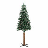 Slim Christmas Tree with Real Wood and White Snow Green 150 cm - Side View